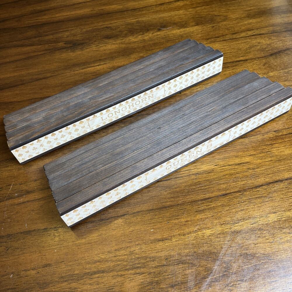 2 Inscribed Playing Card Holder Racks Wooden Hands Free - Mobility Children Ease
